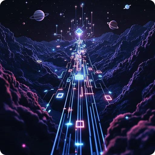 Futuristic digital highway with glowing data streams extending into space